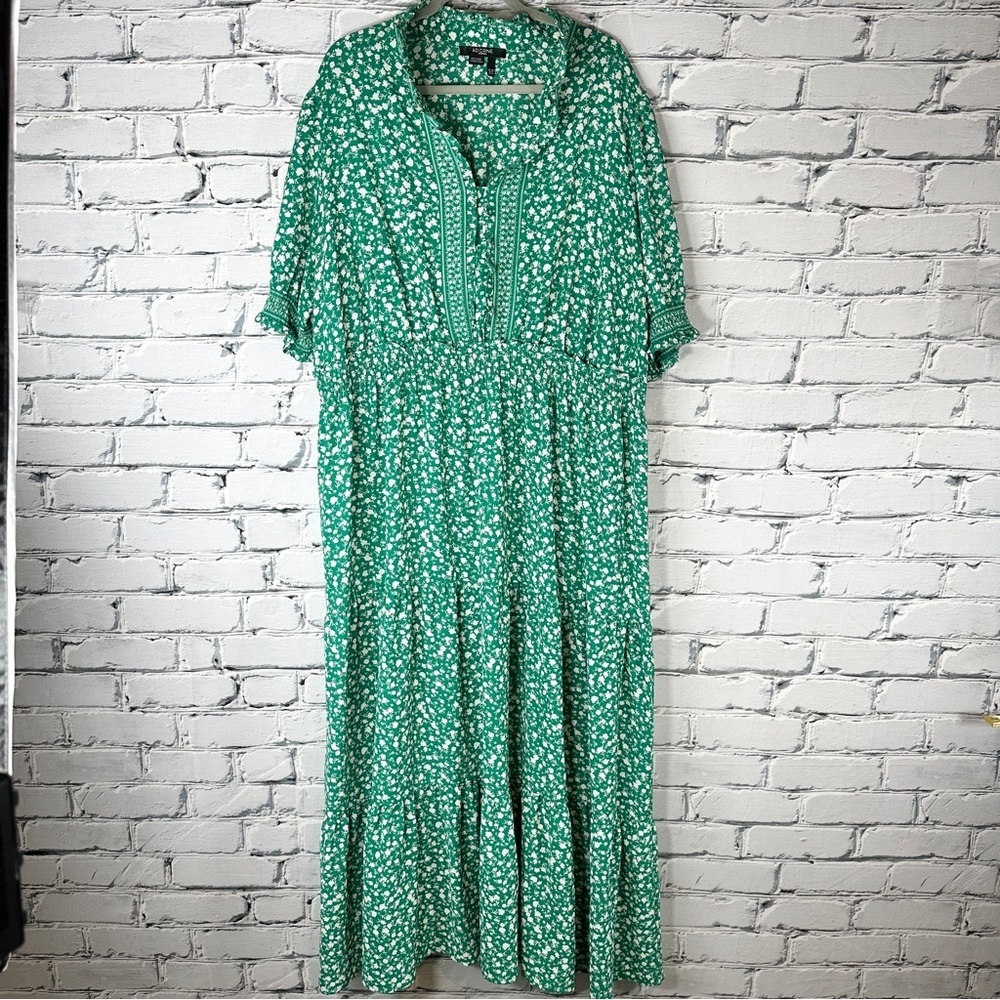 Adorne Floral Tiered Maxi Dress Size 22W Green Cottagecore Prairie Modest - Picture 9 of 14